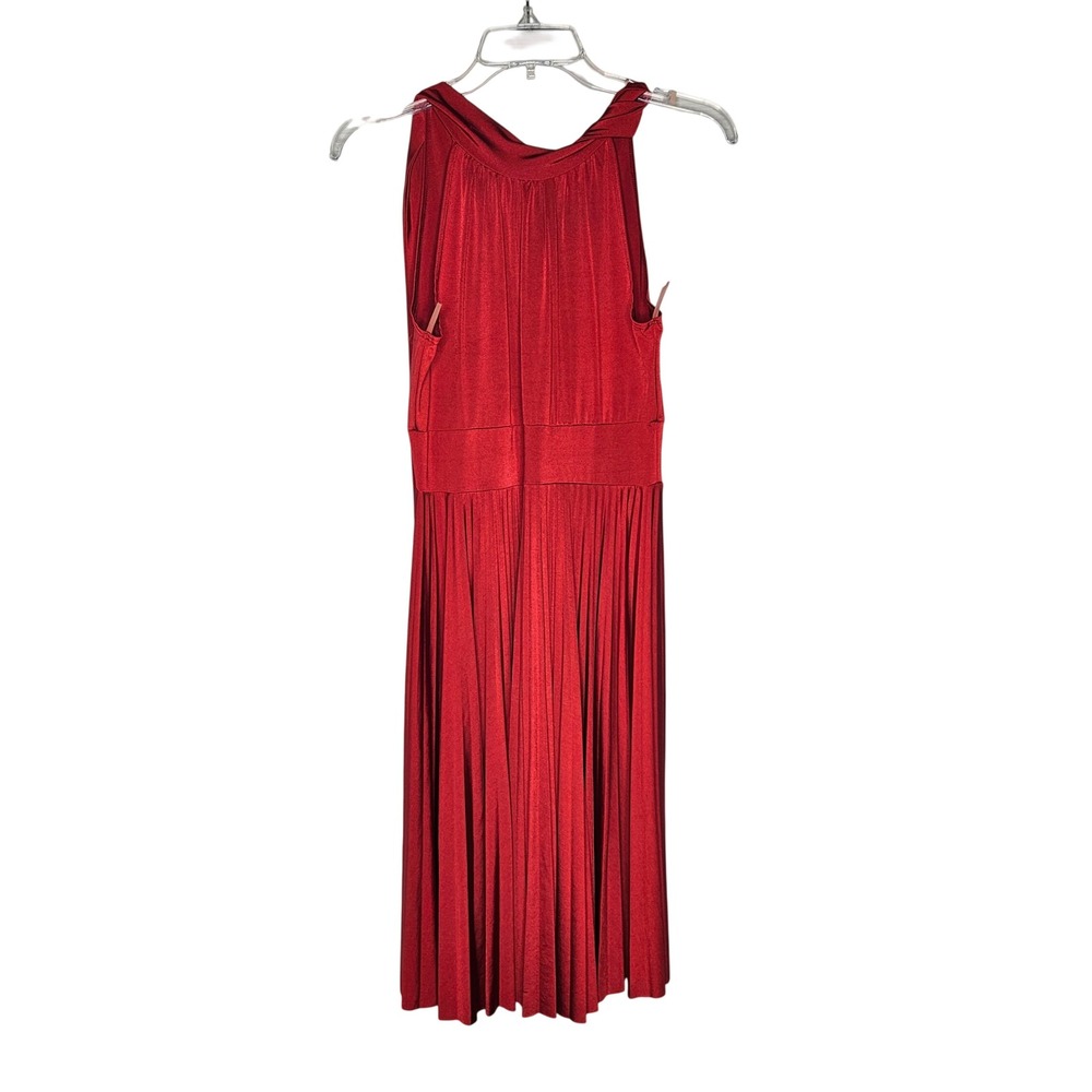 Soprano Pleated Halter Dress Women L Red Sleeveless Cocktail Party USA D2250CA